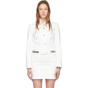 Stella McCartney White Denim Cropped Logo Band Jacket