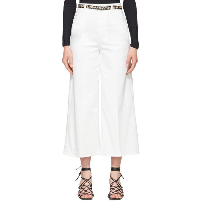 Stella McCartney White Denim Cropped Wide-Leg Jeans