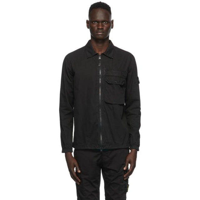 Stone Island Black Brushed Canvas Zip-Up Overshirt