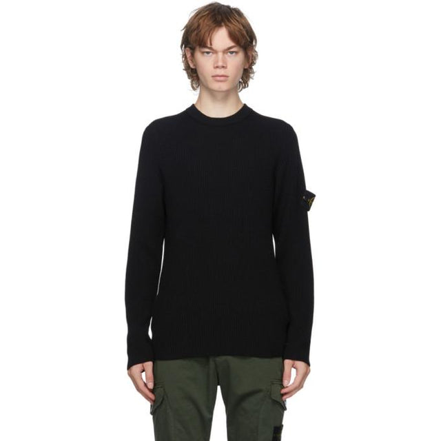 Stone Island Black Rib Knit Crewneck Sweater