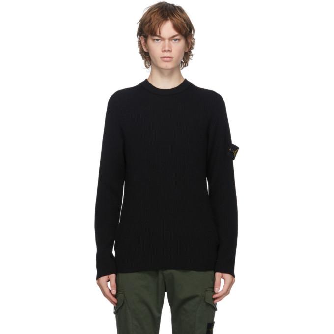 Stone Island Black Rib Knit Crewneck Sweater