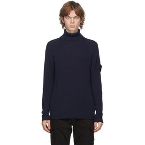 Stone Island Blue Rib Knit Turtleneck