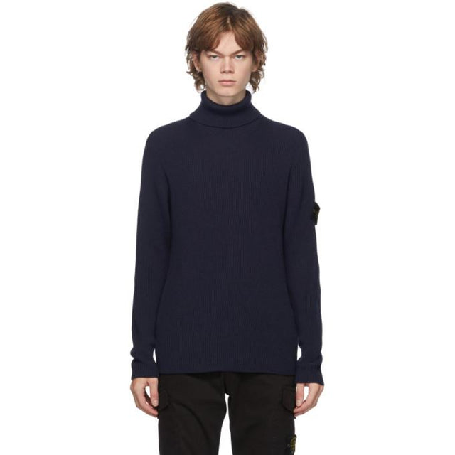 Stone Island Blue Rib Knit Turtleneck