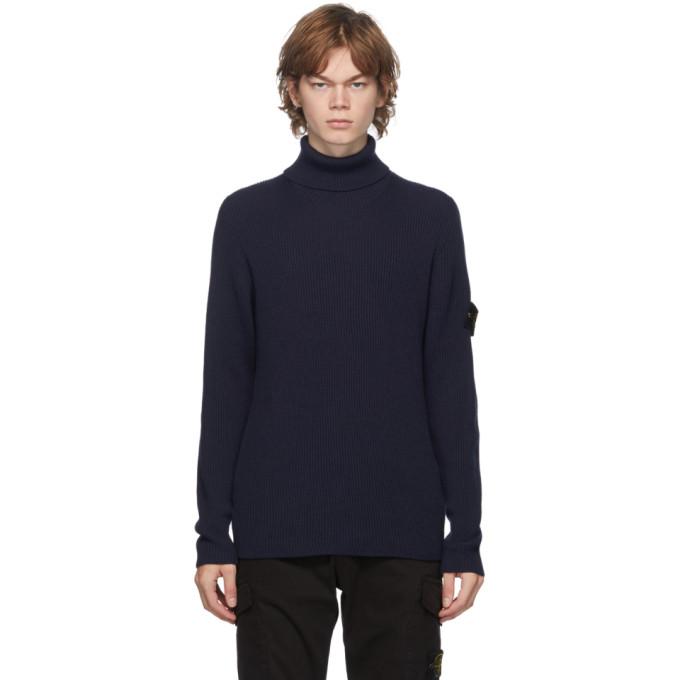 Stone Island Blue Rib Knit Turtleneck