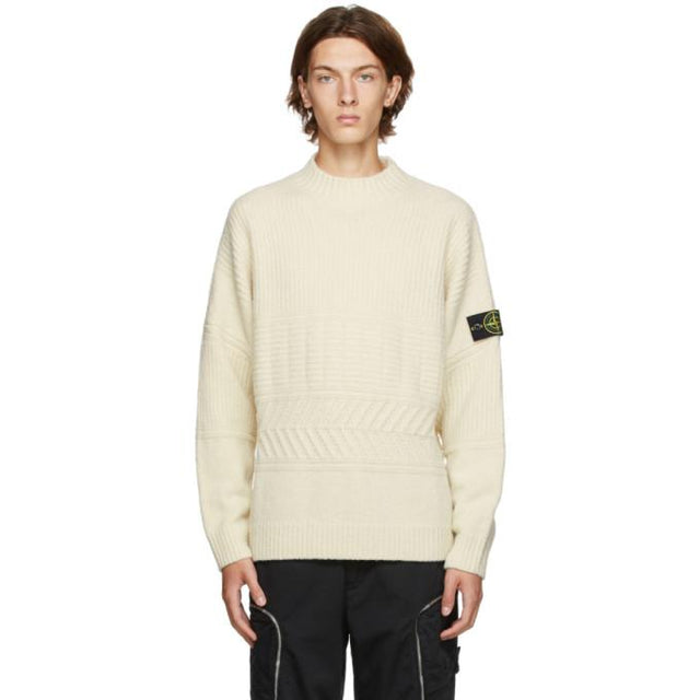 Stone Island Off-White Wool Mock Neck Sweater