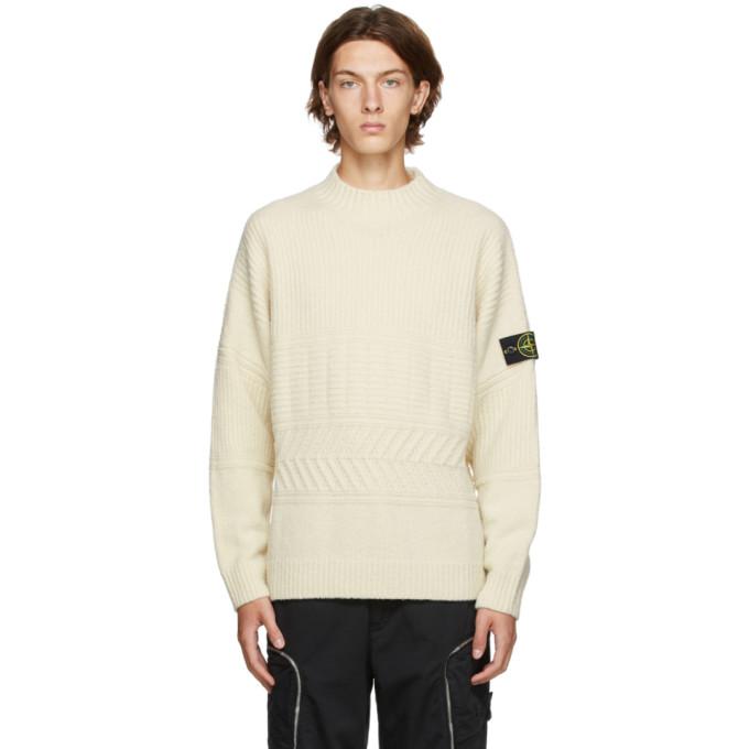 Stone Island Off-White Wool Mock Neck Sweater