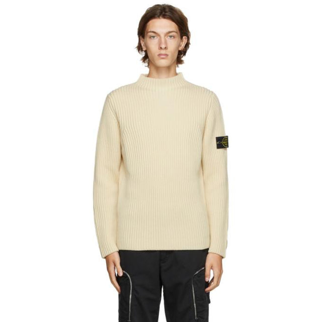 Stone Island Off-White Wool Mock Neck Sweater