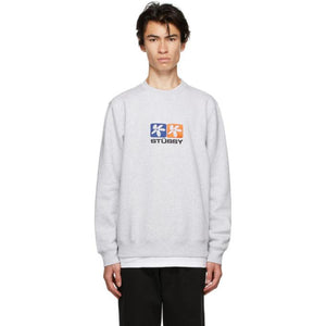 Stussy Grey 2 Flowers Crew Sweatshirt