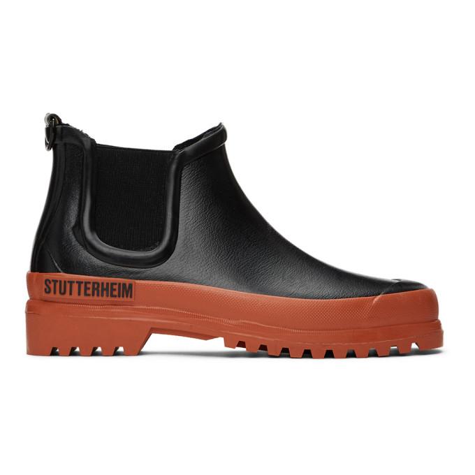 Stutterheim Black and Orange Rainwalker Chelsea Boots