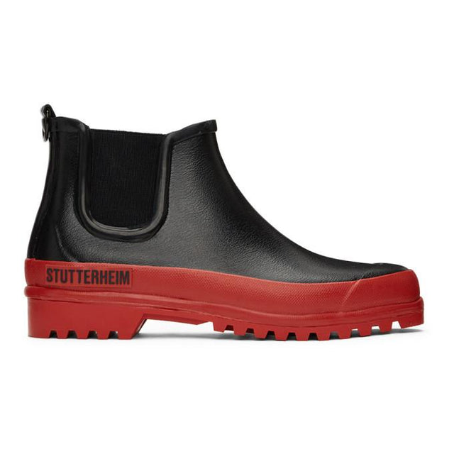 Stutterheim Black and Red Rainwalker Chelsea Boots