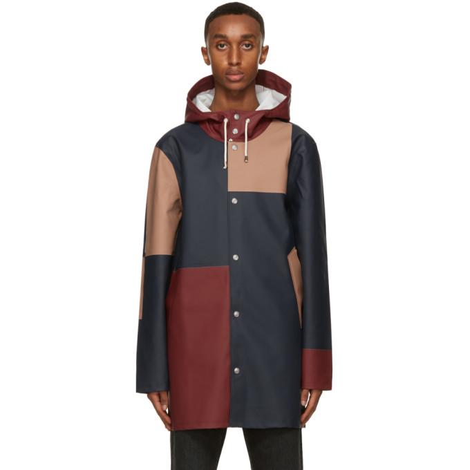 Stutterheim Burgundy and Navy Patch Stockholm Raincoat BlackSkinny