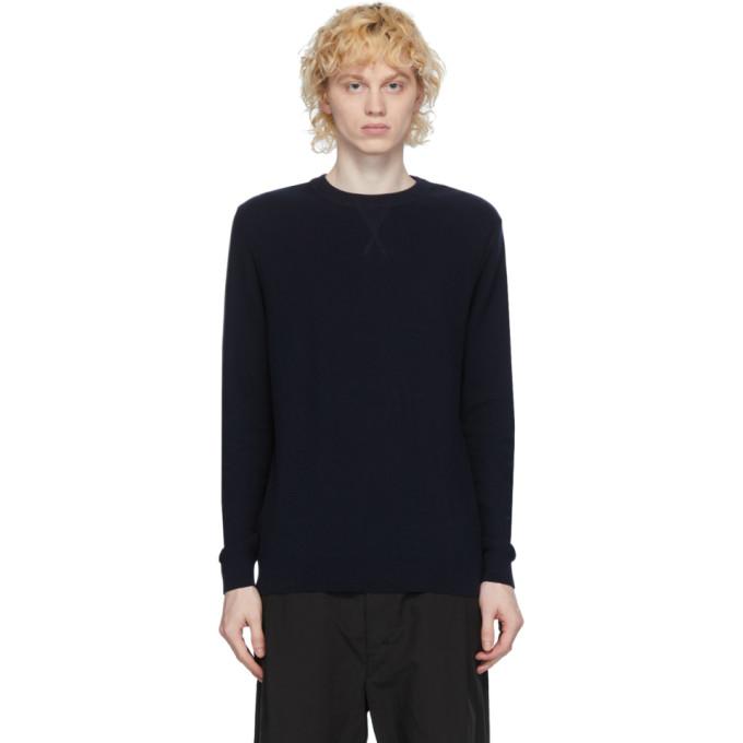 Sunspel Navy Cotton Crewneck Sweater