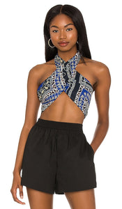 superdown Alondra Halter Wrap Top in Blue Superdown Alondra Halter Wrap top en bleu Superdown Alondra Halter包装上的蓝色