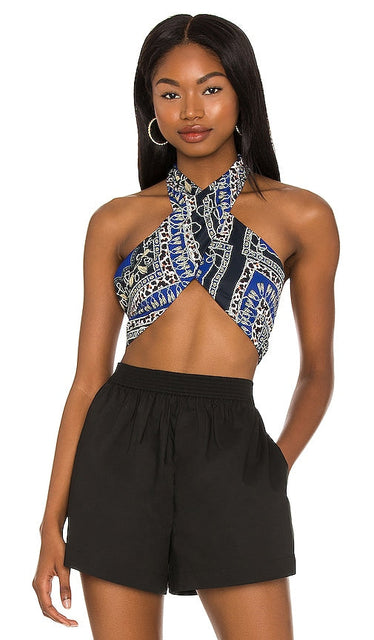 superdown Alondra Halter Wrap Top in Blue Superdown Alondra Halter Wrap top en bleu Superdown Alondra Halter包装上的蓝色