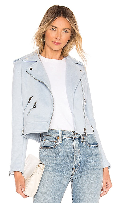superdown Macey Moto Jacket in Baby Blue Veste de moto Macey Superdown en bleu bébé 淡蓝色的Superdown Macey Moto夹克