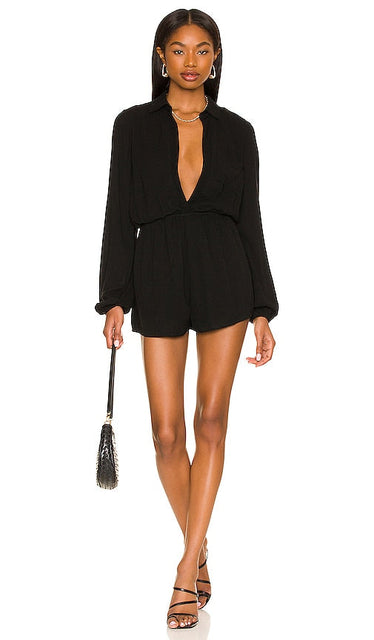 superdown Tracie Collared Romper in Black Superdown Tracie Collared Raiper en noir Superdown tracie collared romper黑色