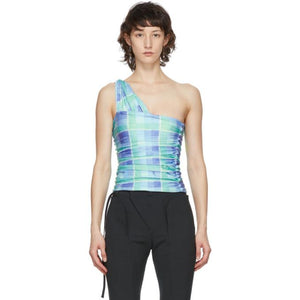 Supriya Lele Blue and Green Ruched Wrap Tank Top