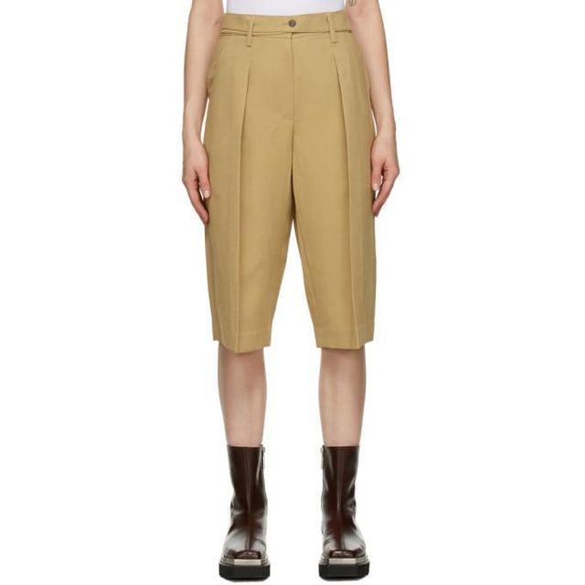 System Beige Belted Pleated Shorts