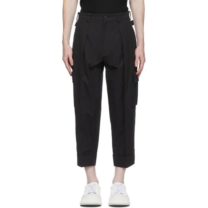 System Black Pleated Cargo Pants