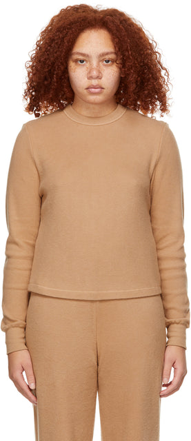 SKIMS Tan Waffle Long Sleeve T-Shirt - T-shirt à manches longues Skims Tan Waffle - 탈지 Tan Waffle 긴 소매 티셔츠