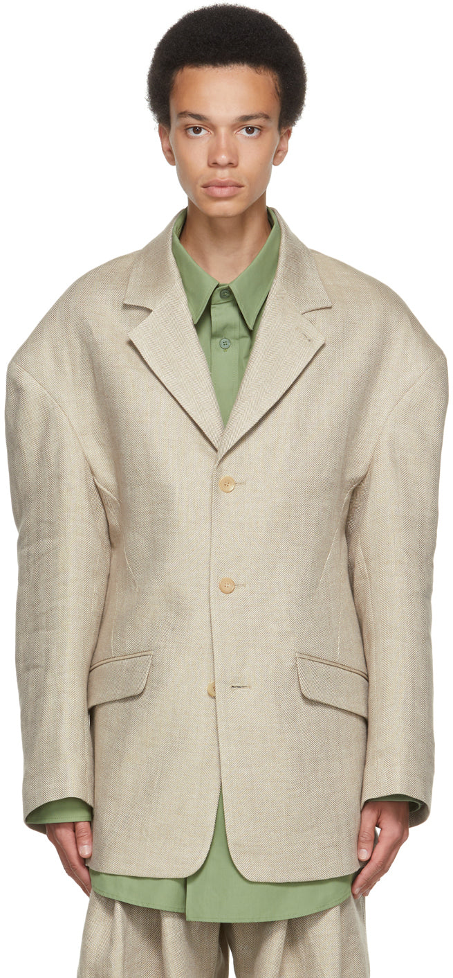 Hed Mayner Taupe Linen Herringbone Blazer – BlackSkinny