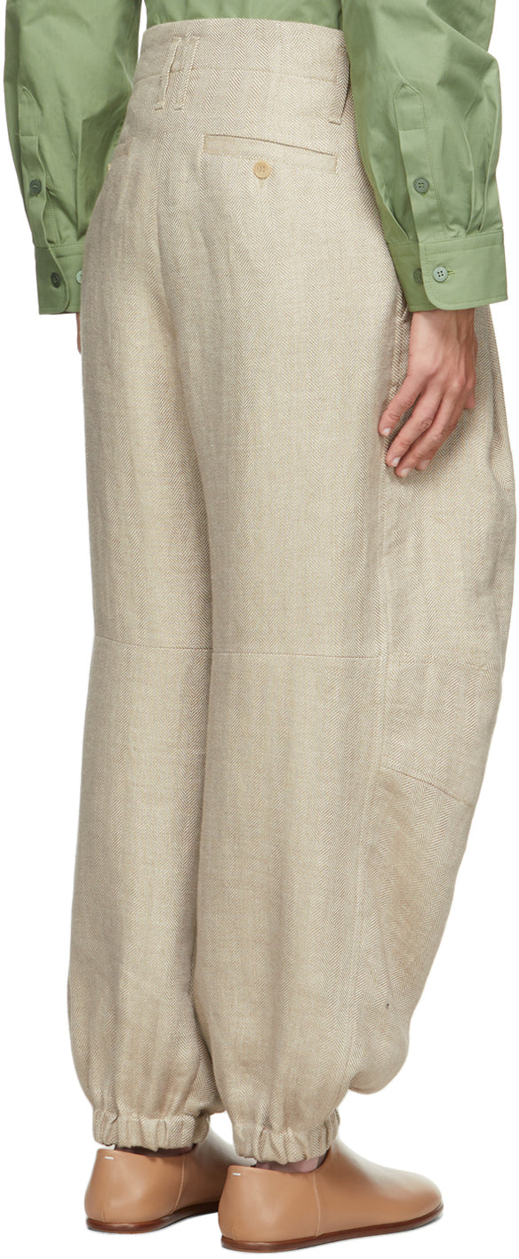 Hed Mayner Taupe Linen Herringbone Trousers – BlackSkinny