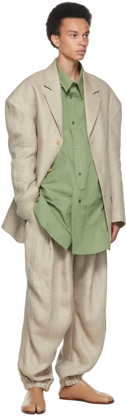 Hed Mayner Taupe Linen Herringbone Trousers