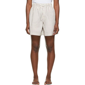 Tekla White and Brown Striped Pyjama Shorts