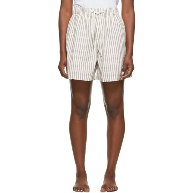 Tekla White and Brown Striped Pyjama Shorts