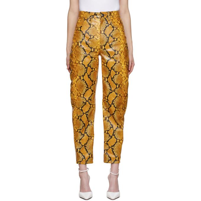 The Attico Yellow Leather Python Slouchy Pants
