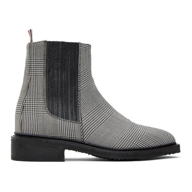 Thom Browne Black and White Houndstooth Chelsea Boots