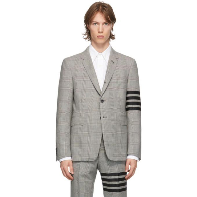 Thom Browne Black and White Wool 4-Bar Blazer