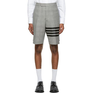 Thom Browne Black and White Wool Prince Of Wales 4-Bar Shorts
