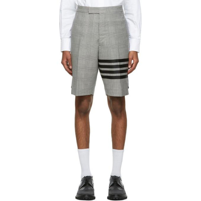 Thom Browne Black and White Wool Prince Of Wales 4-Bar Shorts