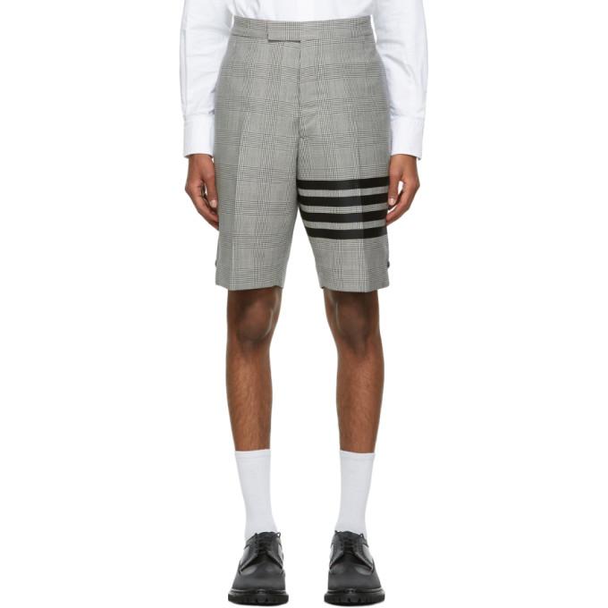 Thom Browne Black and White Wool Prince Of Wales 4-Bar Shorts