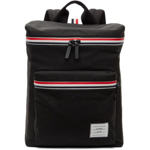 black leather backpack with red and white stripes Thom Browne Black Canvas and Leather Backpack – BlackSkinny