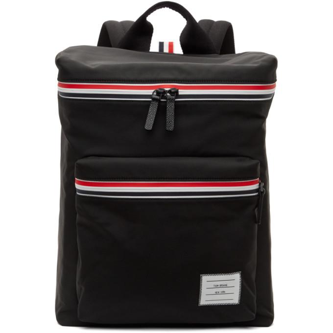 Thom Browne Black Canvas and Leather Backpack