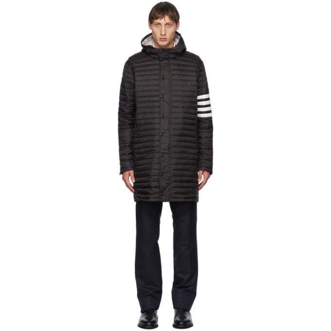 Thom Browne Black Down 4-Bar Quilted Hooded Coat