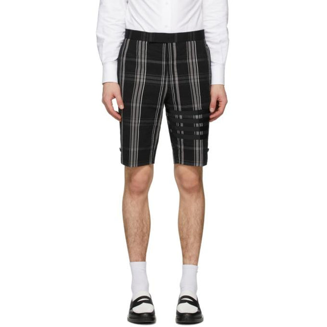 Thom Browne Black Seersucker Plaid 4-Bar Classic Shorts