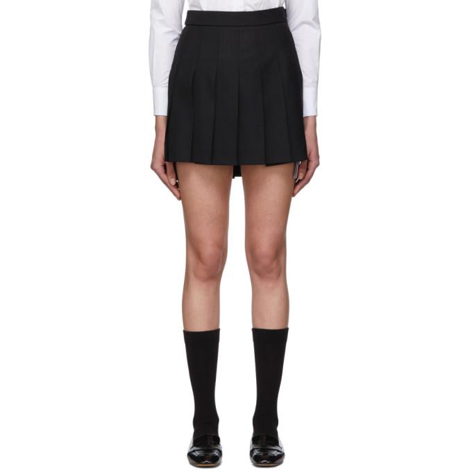 Thom Browne Black Wool Dropped Back Pleated Miniskirt