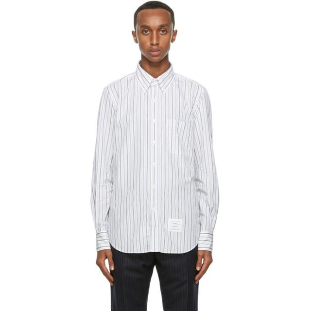 Thom Browne Grey and White Poplin Stripe Shirt