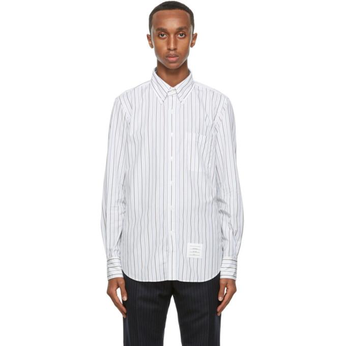 Thom Browne Grey and White Poplin Stripe Shirt