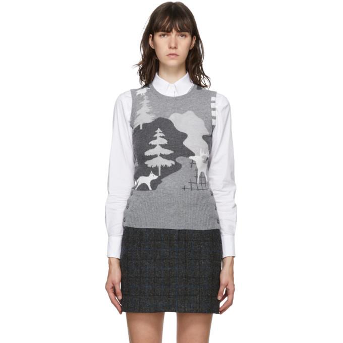 Thom Browne Grey Cashmere Forest Scenery 4-Bar Sweater