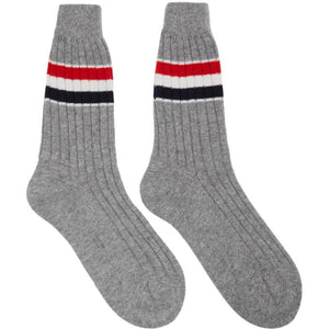 Thom Browne Grey Cashmere RWB Stripe Socks