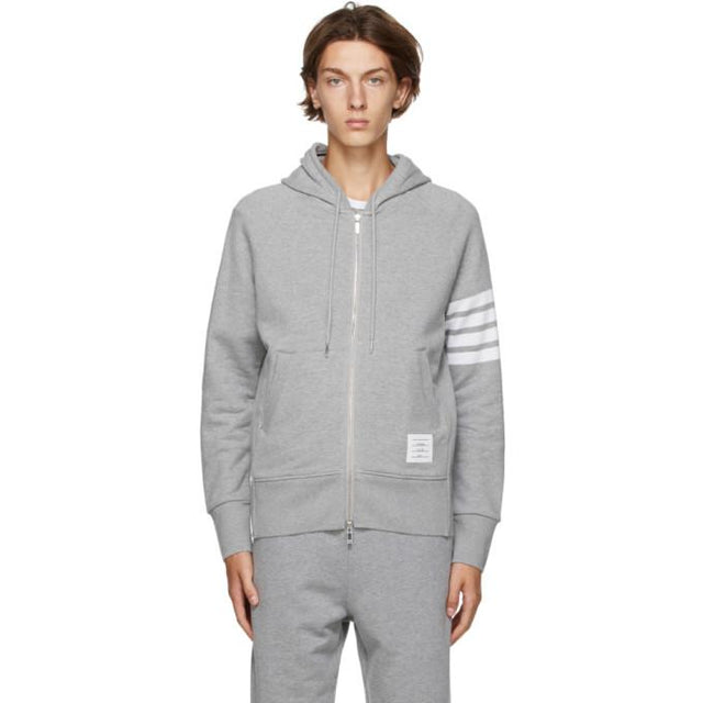 Thom Browne Grey Loopback Engineered 4-Bar Hoodie