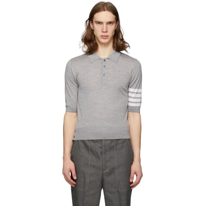 Thom Browne - Fine Merino Waffle 4-Bar Short Sleeve Polo - 1 - Grey - Male