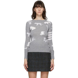 Thom Browne Grey Merino Animal Icon 4-Bar Sweater