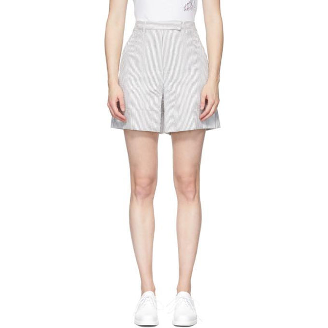 Thom Browne Grey Seersucker High Waisted Shorts