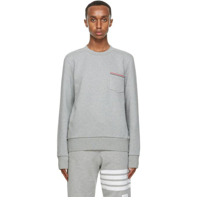 Thom Browne Grey Stripe Pocket Classic Sweatshirt