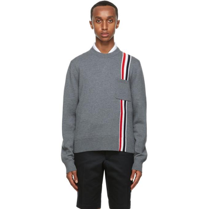 Thom Browne Grey Wool Intarsia Stripe Sweater